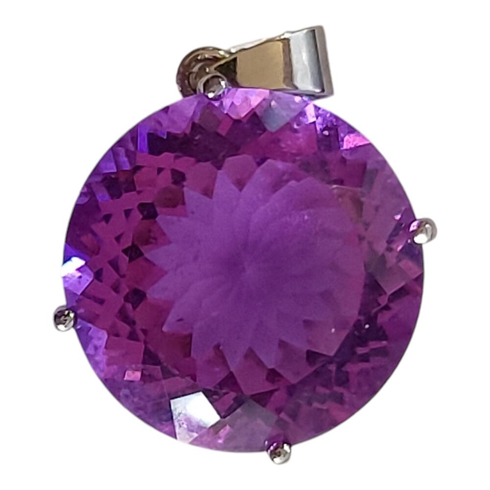 925 Silver Round Quantum Cut Purple Amethyst Color Solitaire Charm